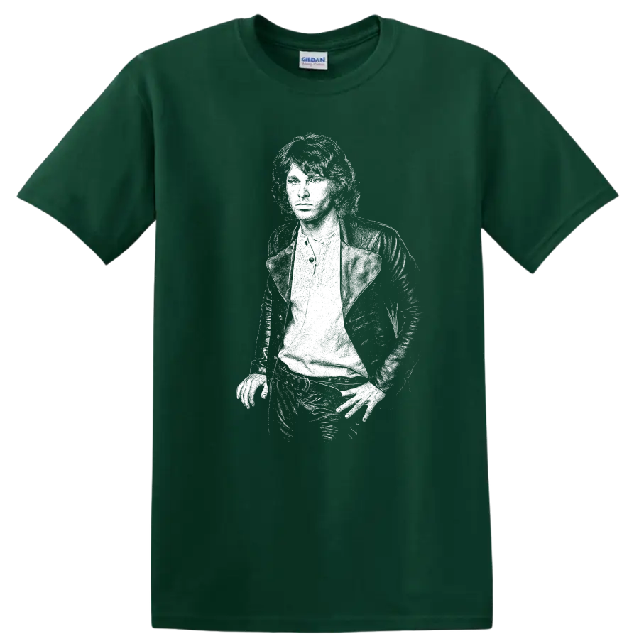 Jim Morrison The Doors Rock Legends Portrait T Shirt - Forest Green