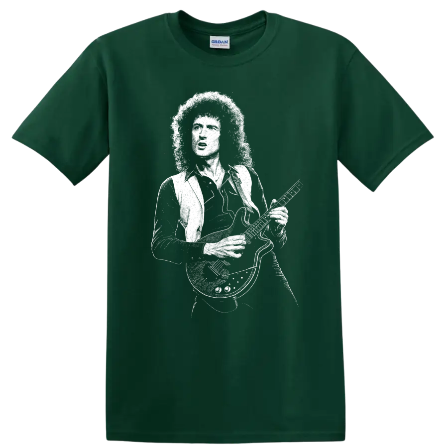 Brian May Queen Rock Legends Vintage Style T Shirt - Forest Green