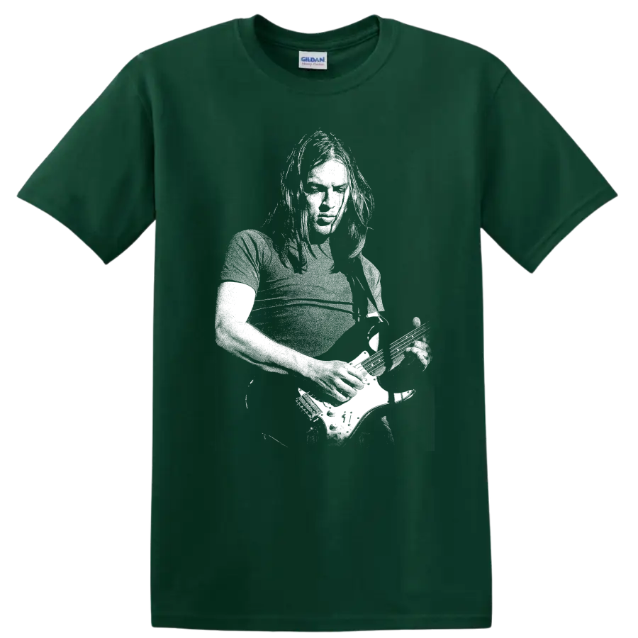 David Gilmour Pink Floyd Rock Legends Portrait T Shirt for Fans - Forest Green