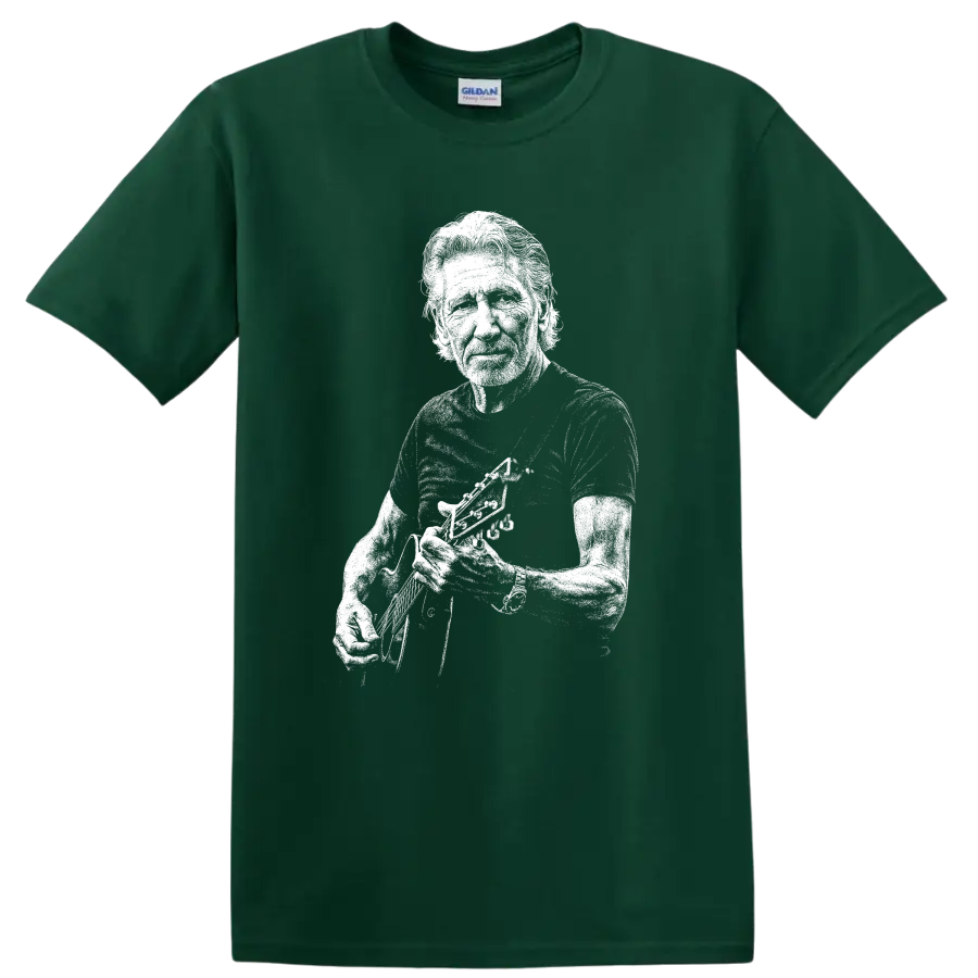 Roger Waters Pink Floyd Rock Legend Portrait T Shirt - Forest Green