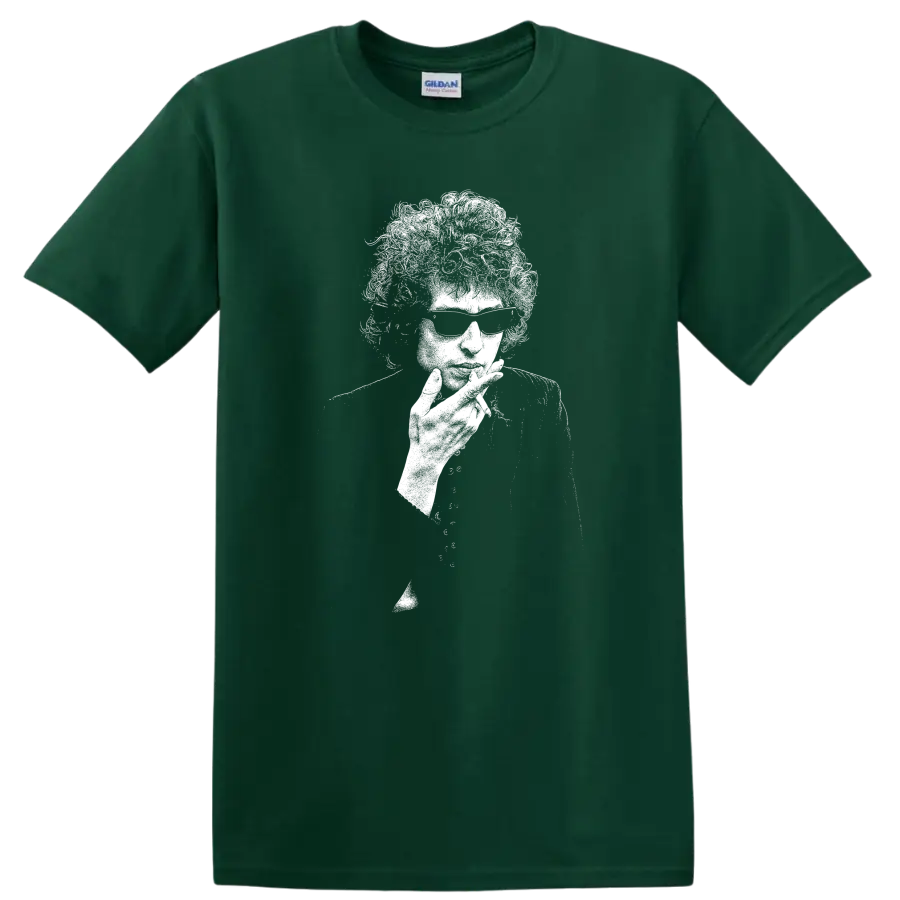 Bob Dylan Rock Legends Silhouette Classic Music T Shirt - Forest Green