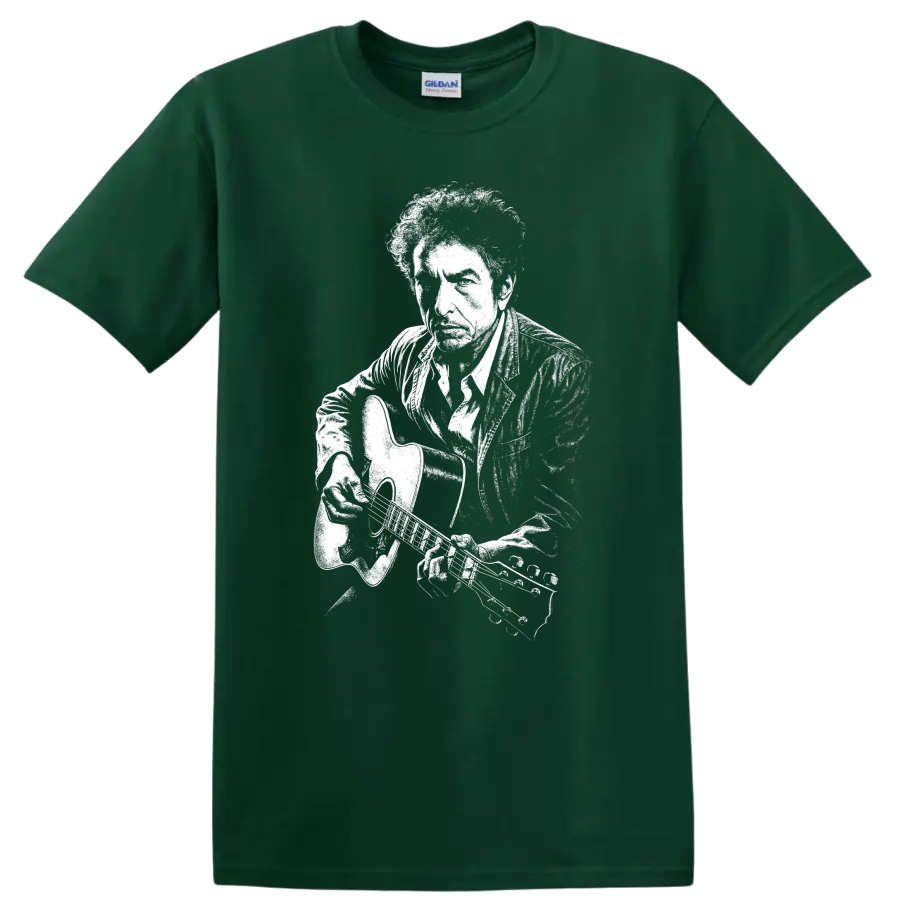 Bob Dylan Rock Legends Portrait T Shirt Classic Music Icon - Forest Green