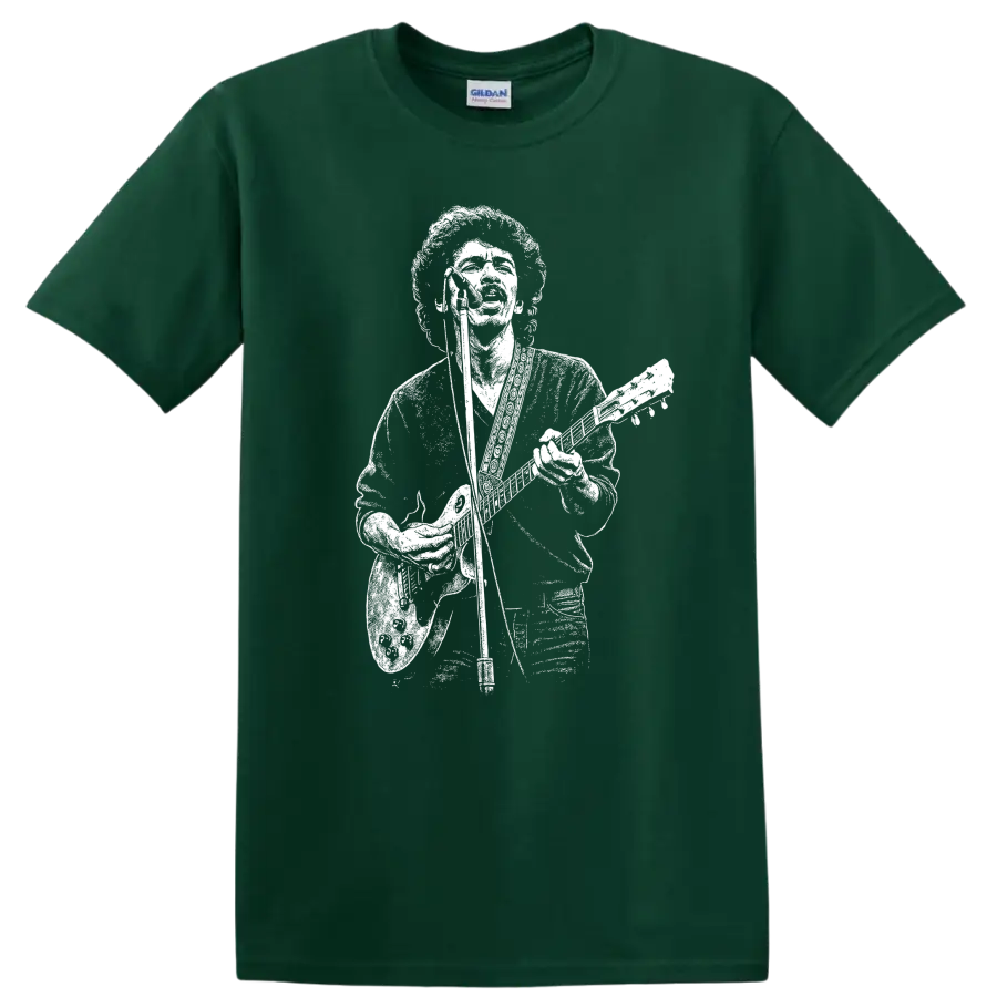 Carlos Santana Rock Legends Guitar Silhouette T Shirt - Forest Green