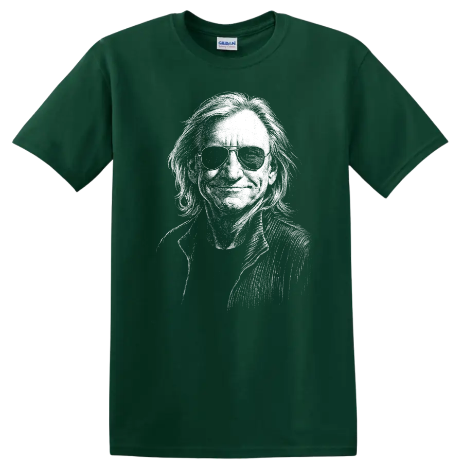 Joe Walsh Eagles Rock Legends Distressed Portrait T Shirt - Forest Green