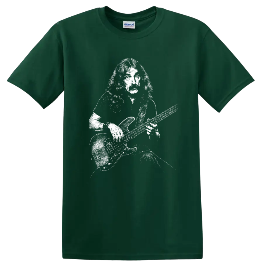 Geezer Butler Black Sabbath Rock Legends T Shirt for Classic Metal Fans - Forest Green