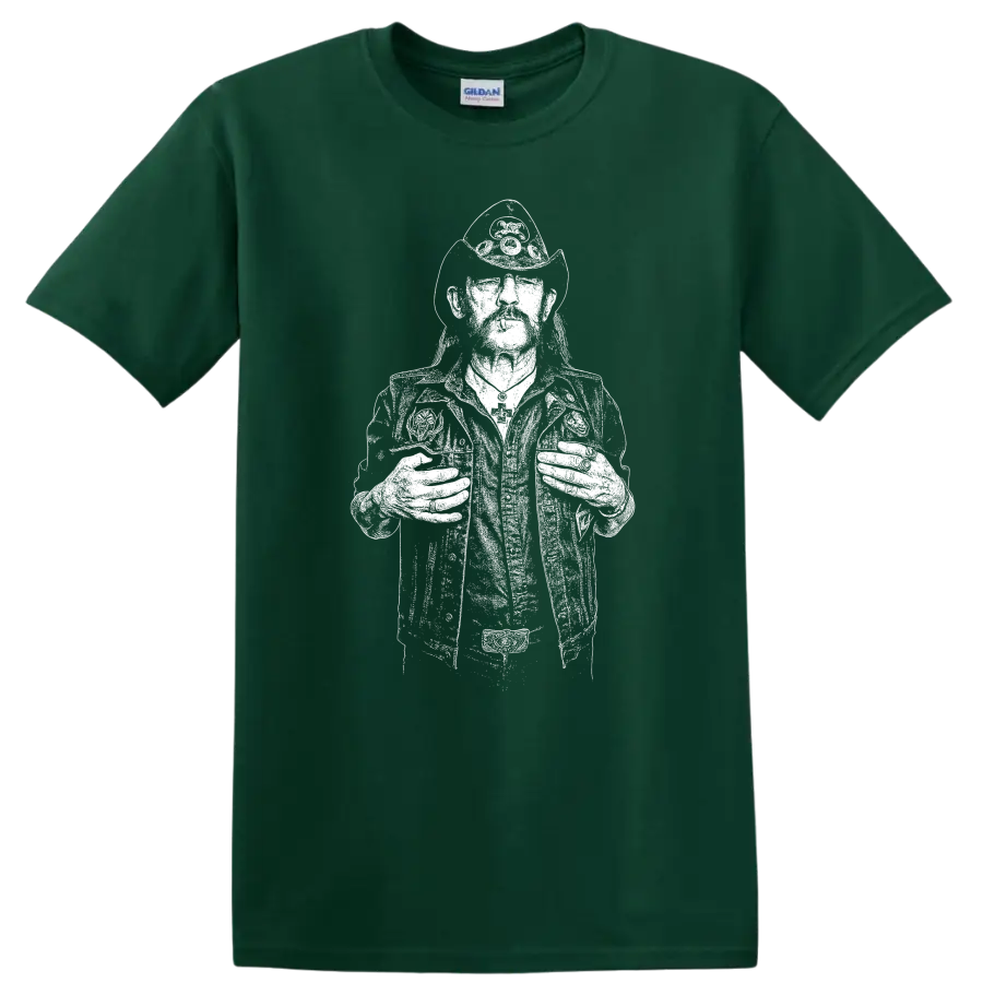 Lemmy Kilmister Motörhead Rock Legends Tribute T Shirt - Forest Green