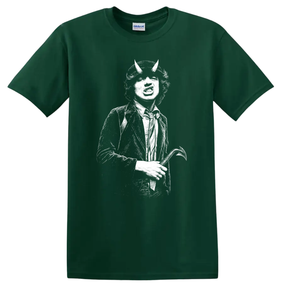 Angus Young AC DC Rock Legends Guitar Silhouette T Shirt - Forest Green