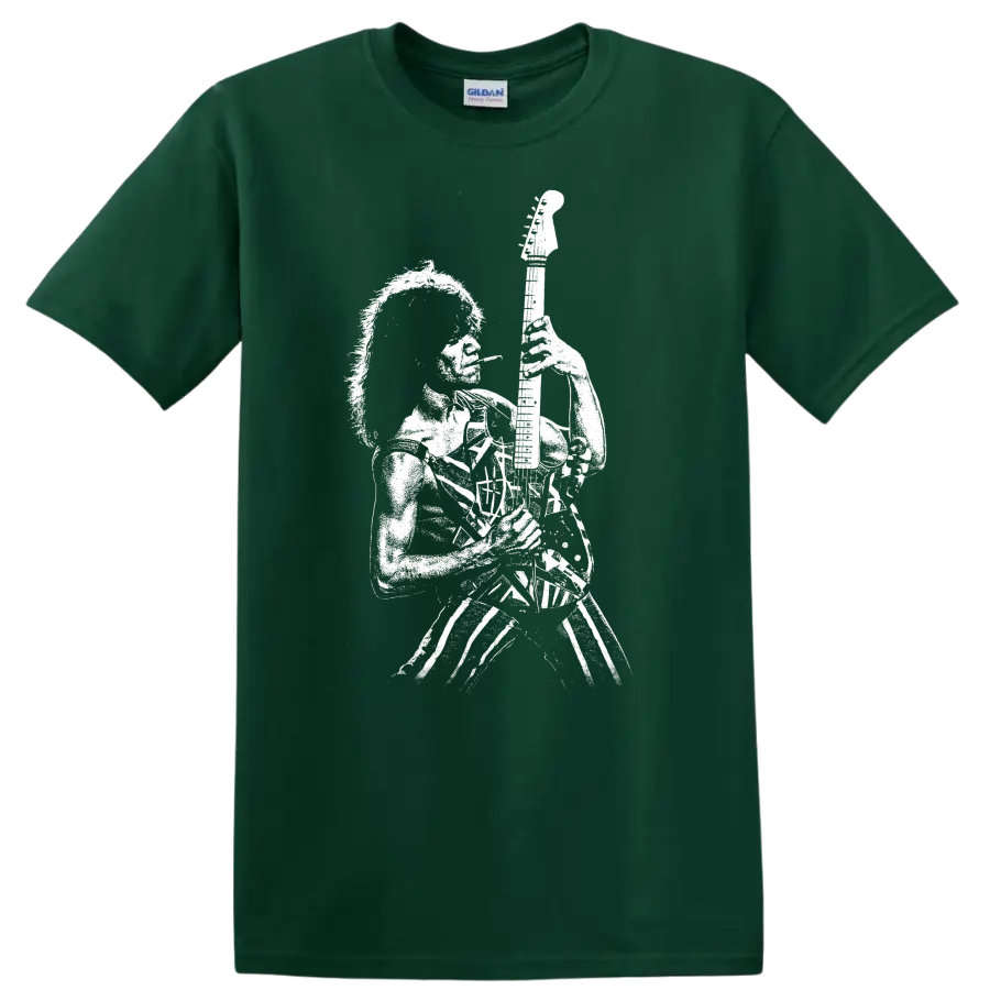 Eddie Van Halen Rock Legends Graphic T Shirt for Van Halen Fans - Forest Green