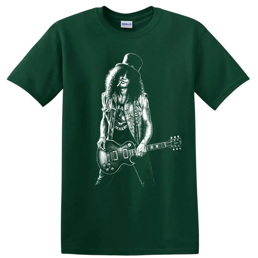 Slash Guns N' Roses Rock Legends Graphic T Shirt for Fans - Forest Green