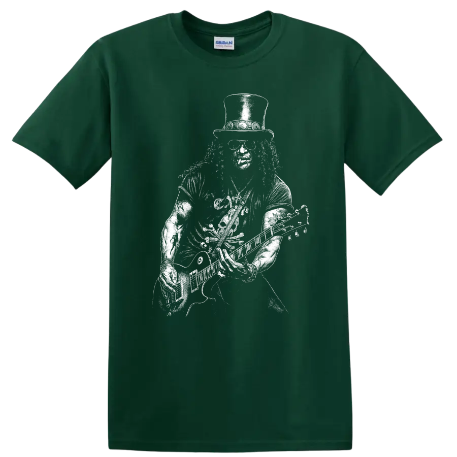 Slash Guns N' Roses Rock Legends White Logo T Shirt for Fans - Forest Green