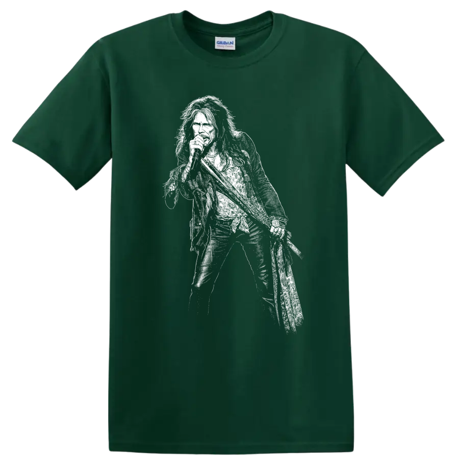 Steven Tyler Aerosmith Rock Legends White Silhouette T Shirt - Forest Green