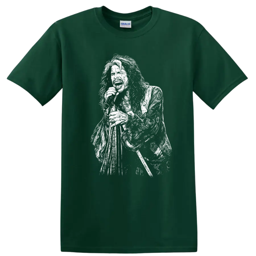 Steven Tyler Aerosmith Rock Legends Tribute T Shirt for Classic Music Fans - Forest Green