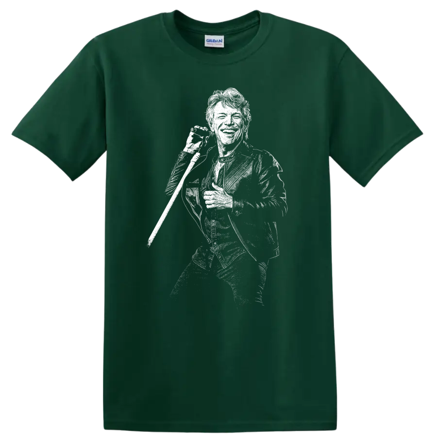 Jon Bon Jovi Rock Legends Silhouette Tribute T Shirt - Forest Green
