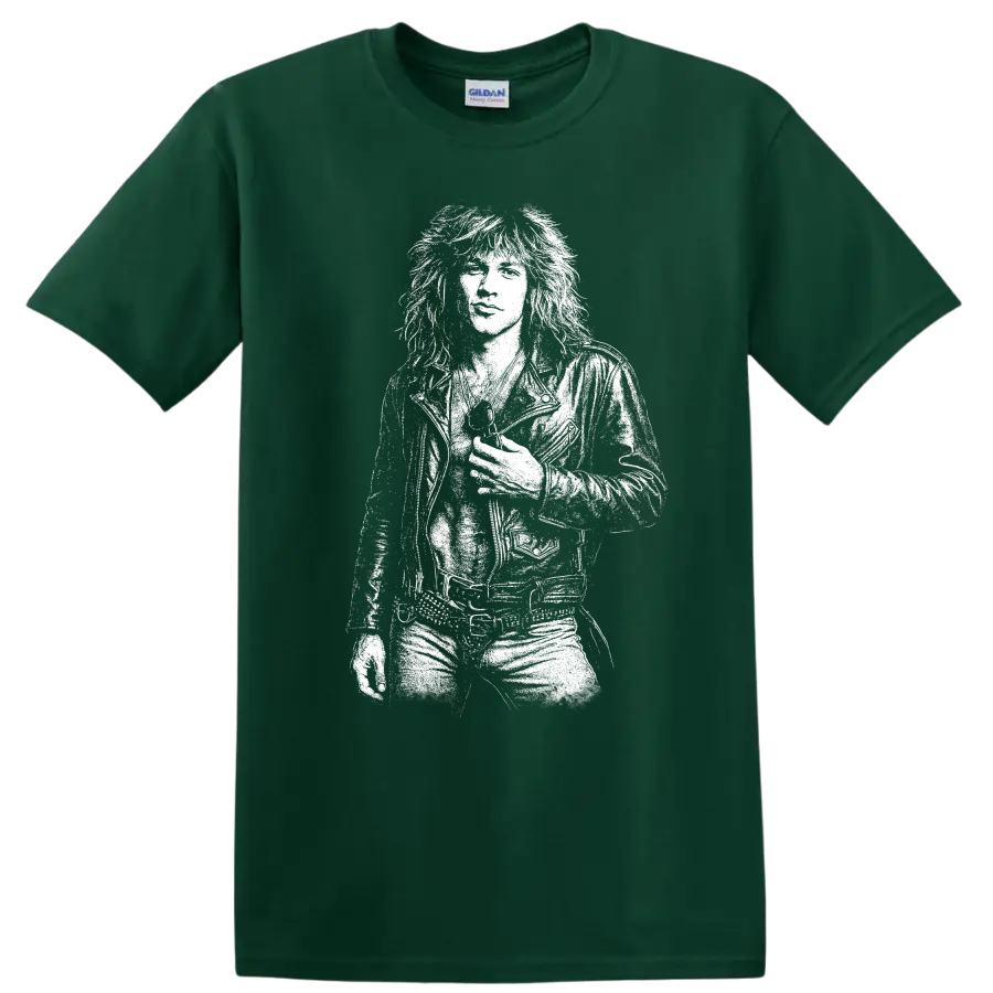 Jon Bon Jovi Rock Legends Tribute T Shirt for Classic Music Fans - Forest Green