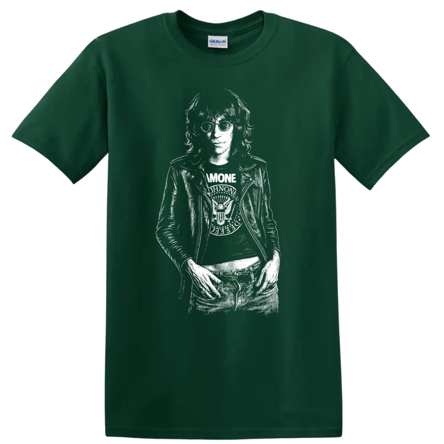 Joey Ramone Ramones Rock Legends Portrait T Shirt - Forest Green