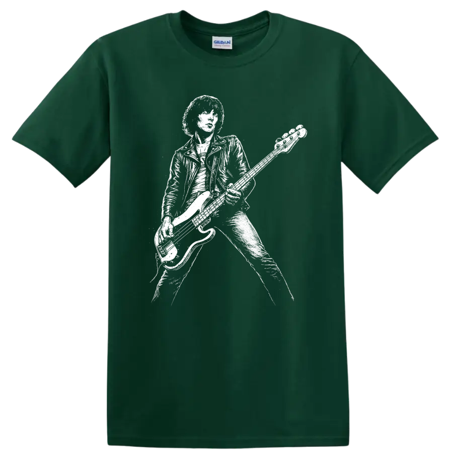 Dee Dee Ramone Ramones Rock Legends White Silhouette T Shirt - Forest Green