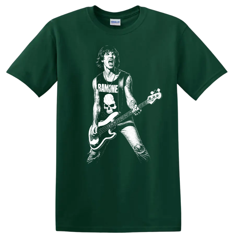 Dee Dee Ramone Ramones Rock Legends White Silhouette T Shirt - Forest Green