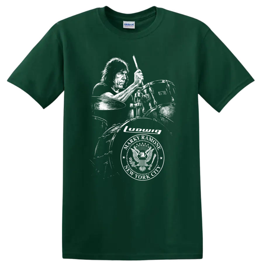 Marky Ramone Ramones Rock Legends Tribute T Shirt Classic Punk Logo - Forest Green
