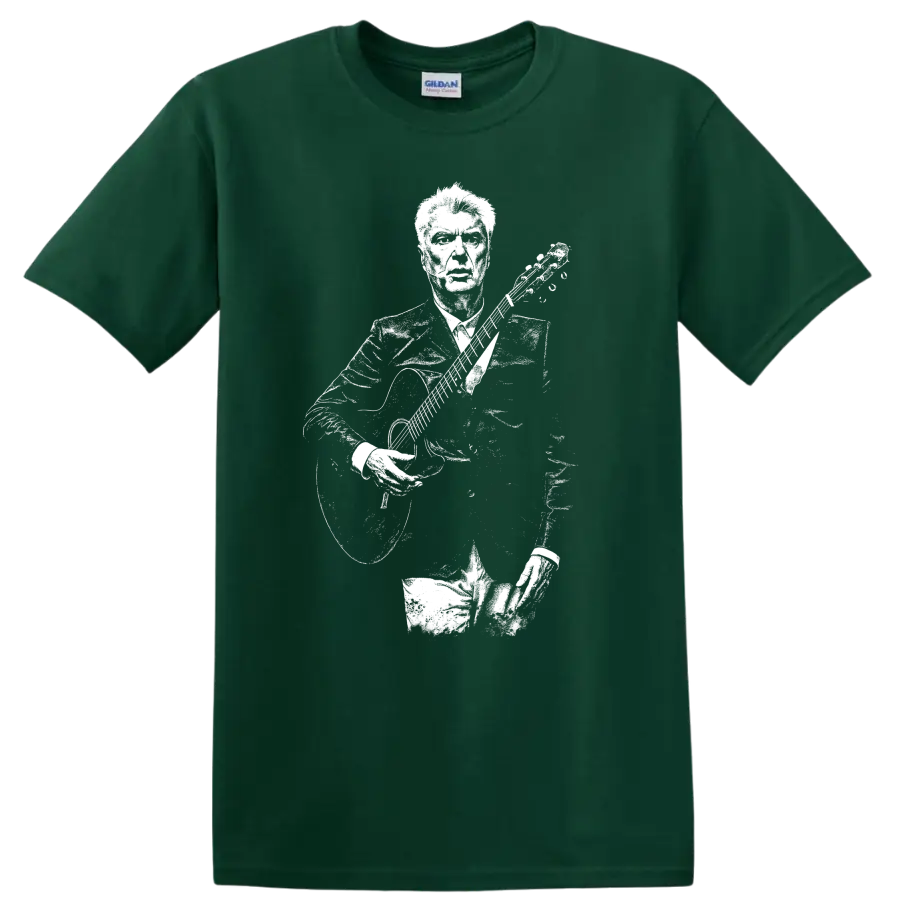 David Byrne Talking Heads Rock Legends Graphic T Shirt for Music Fans - Forest Green