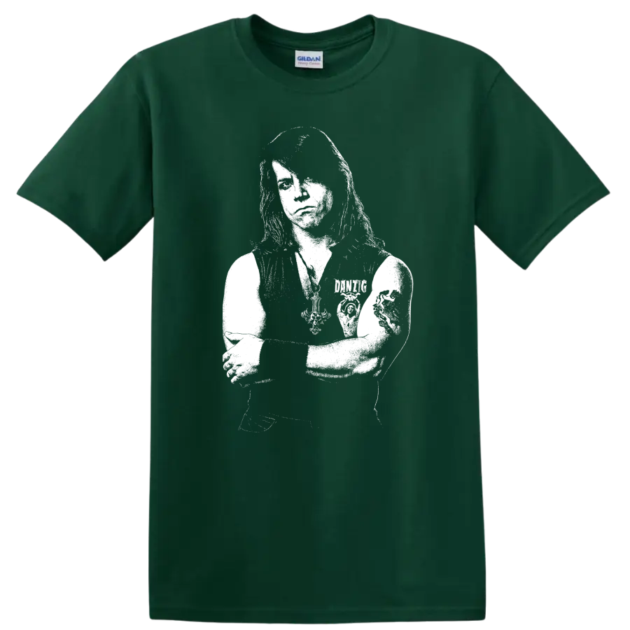 Glenn Danzig Misfits Rock Legends Black and White Portrait T Shirt - Forest Green