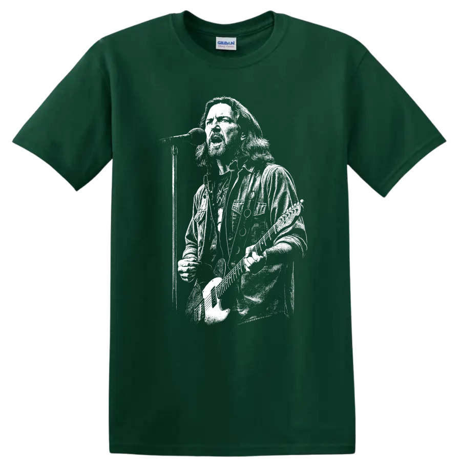 Eddie Vedder Pearl Jam Rock Legends Silhouette T Shirt - Forest Green