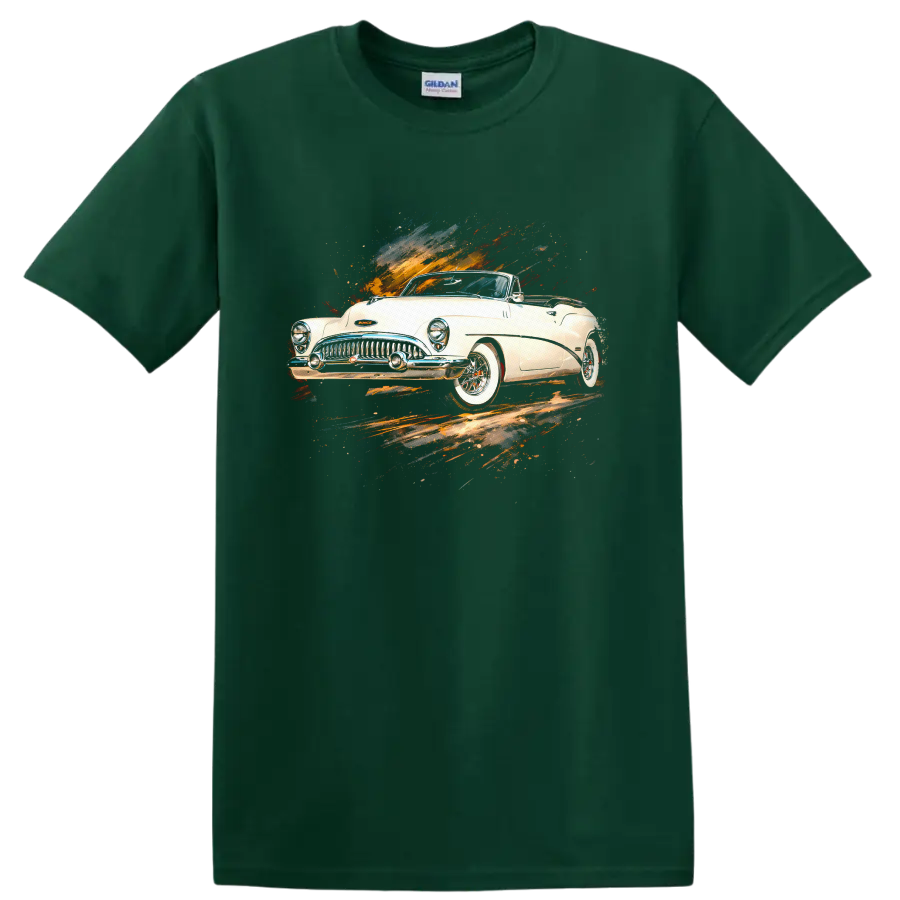 1953 Buick Skylark Convertible classic car graphic print T shirt on a Forest Green T Shirt