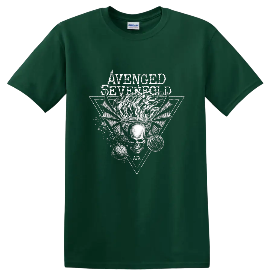 Avenged Sevenfold A7X skull wings vintage rock band graphic - Forest Green