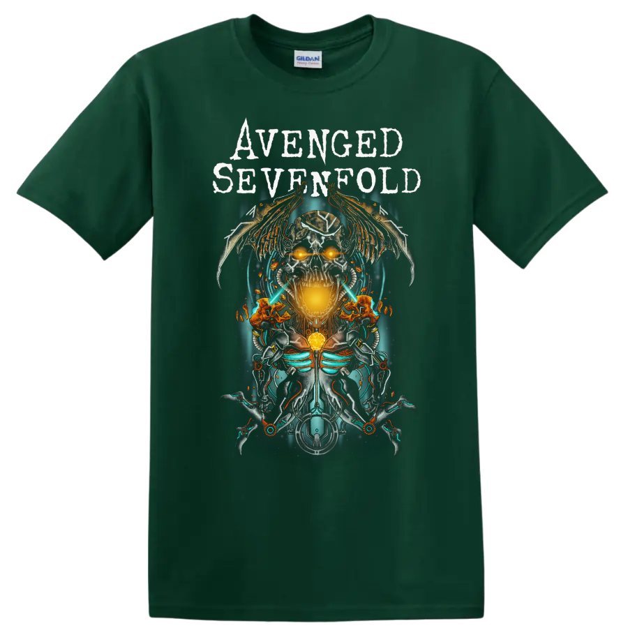 Avenged Sevenfold A7X skull wings rock metal graphic print T - Forest Green
