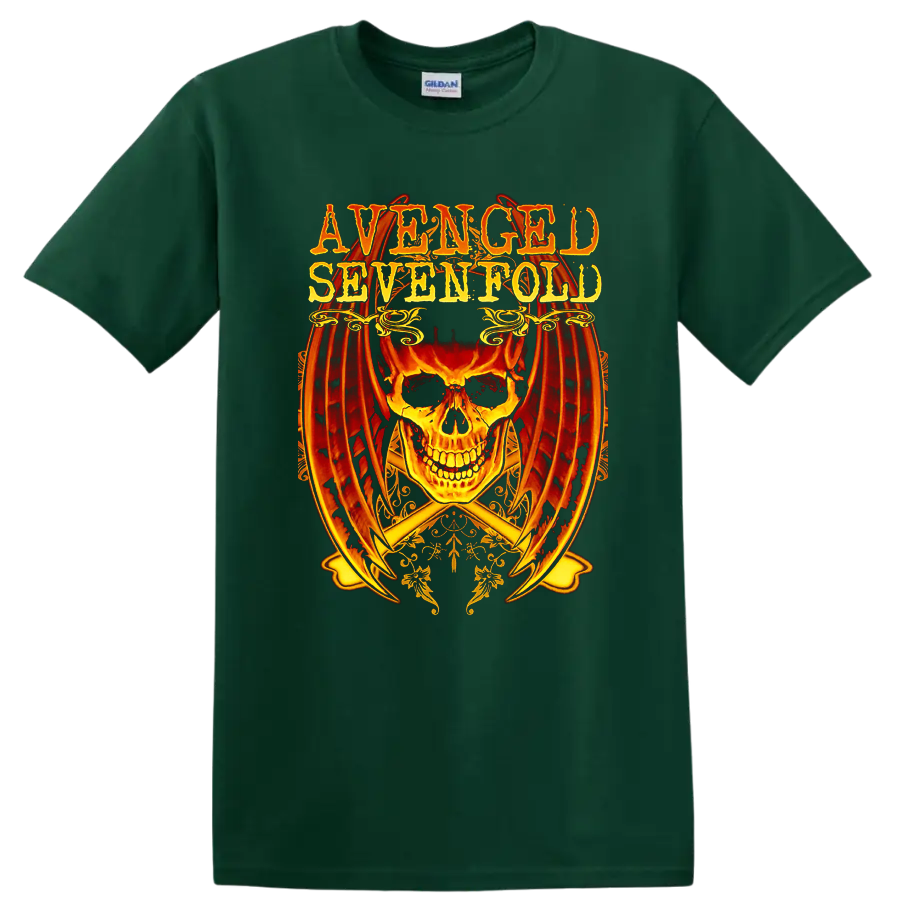 Avenged Sevenfold A7X skull with wings rock metal graphic T - Forest Green