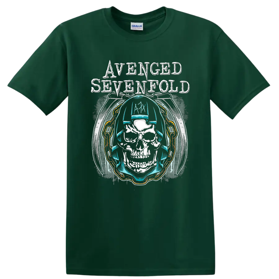 Avenged Sevenfold A7X skull and chain rock metal graphic print T - Forest Green