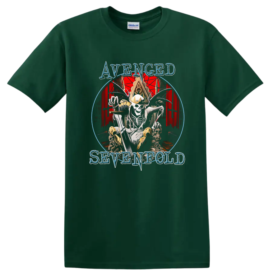 Avenged Sevenfold skeleton king graphic print T-shirt with gothic red - Forest Green
