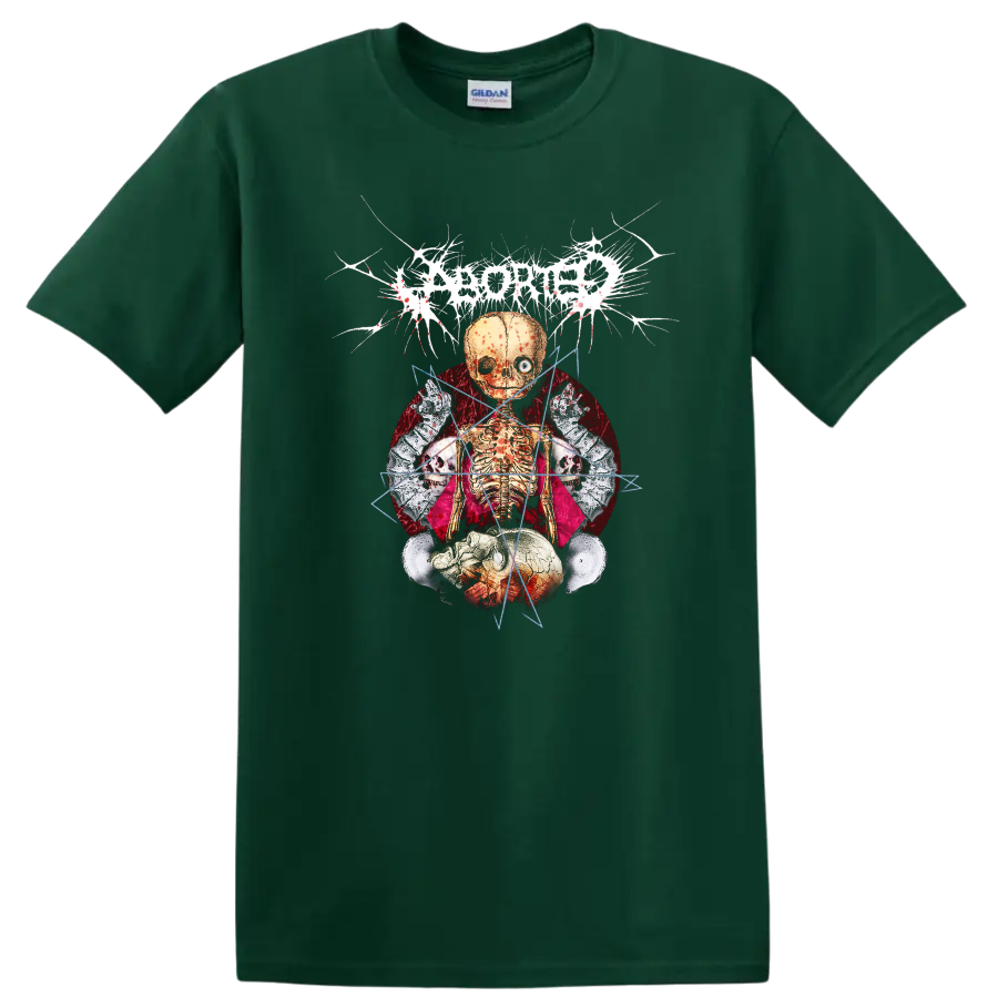 ABORTED-inspired skull skeleton rock metal graphic print - Forest Green