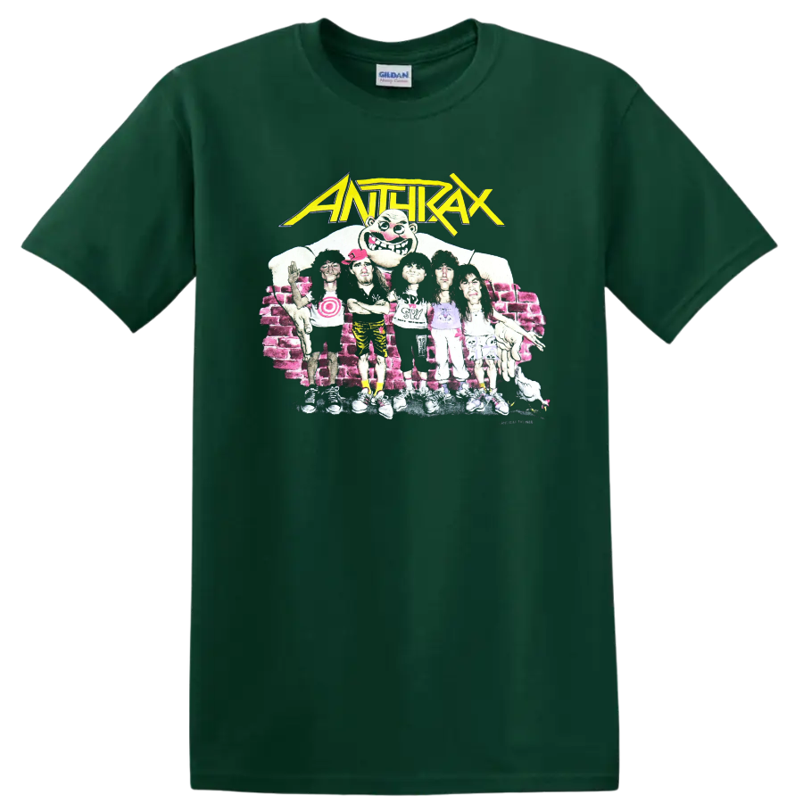 Anthrax band graphic print T Shirt with vintage cartoon concert - Forest Green