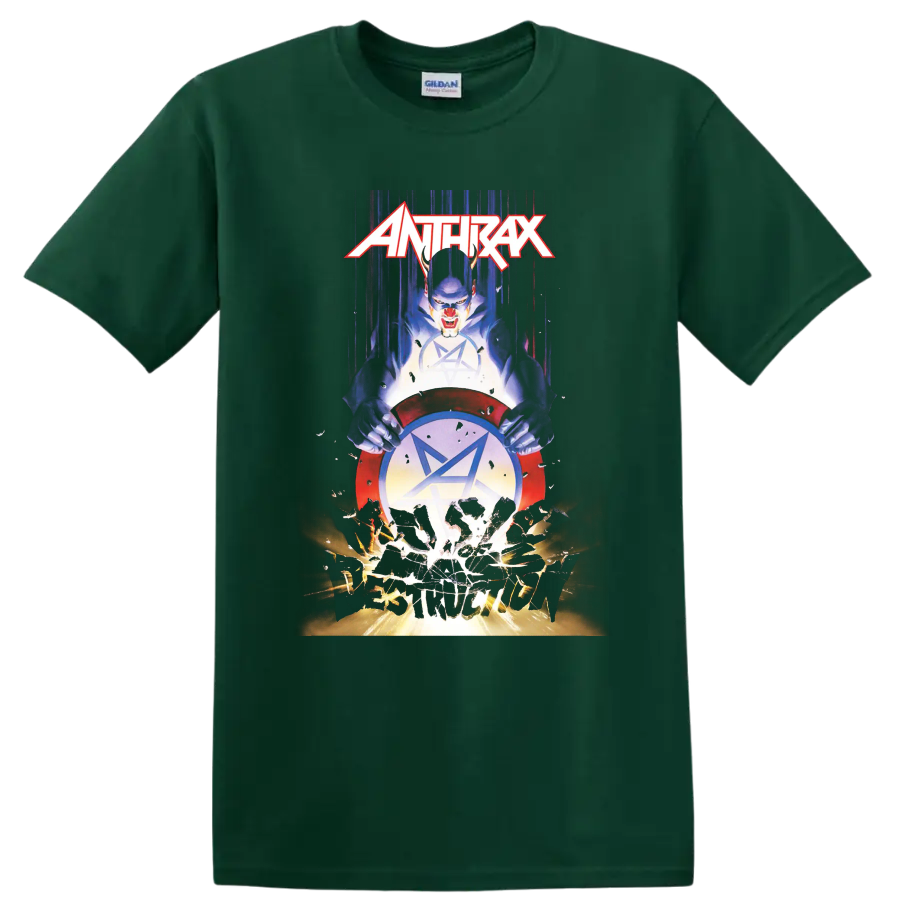 Anthrax rock metal graphic print T shirt with bold illustrated band - Forest Green