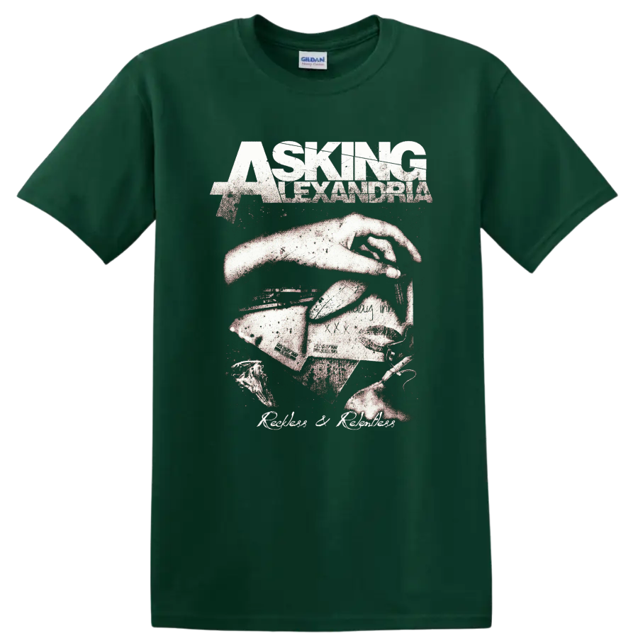 Asking Alexandria distressed rock metal band graphic print T - Forest Green