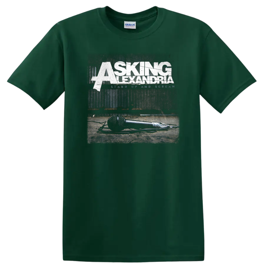 ASKING ALEXANDRIA distressed white band logo graphic print on a black T - Forest Green