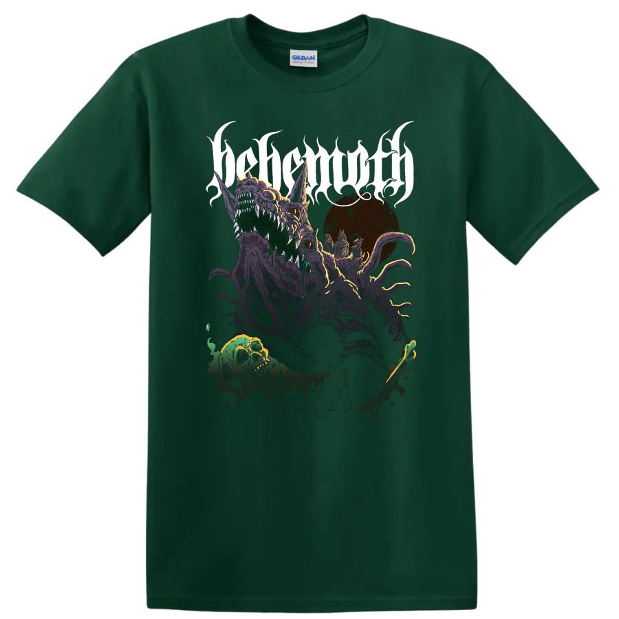 BEHEMOTH gothic band graphic with monstrous illustration on T - Forest Green