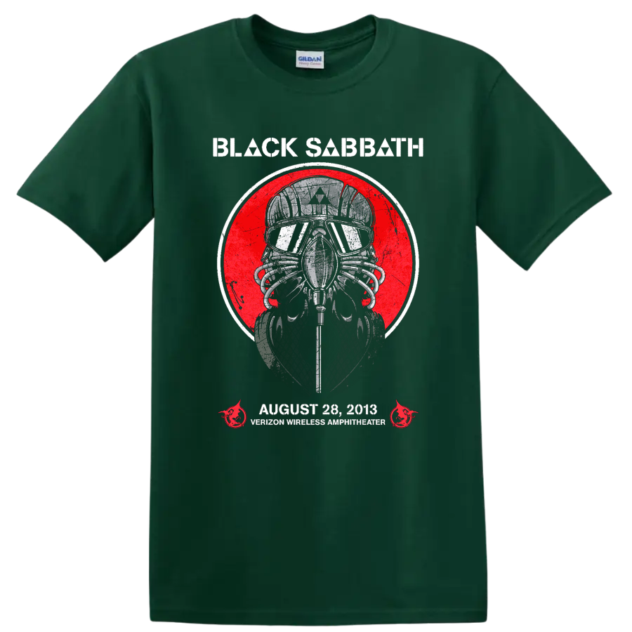 Black Sabbath inspired masked figure graphic print T Shirt with distressed red - Forest Green