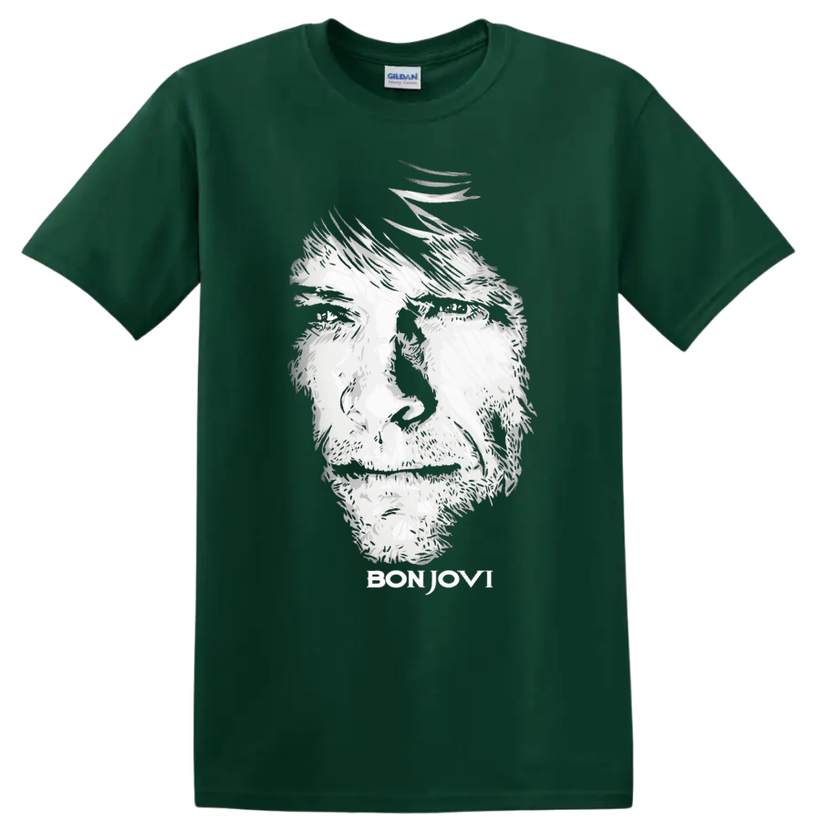 Monochrome Bon Jovi portrait graphic print T - Forest Green