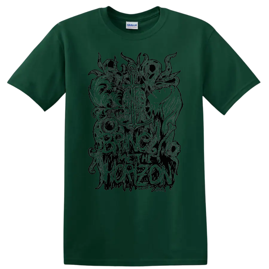 Bring Me The Horizon gothic skull and cross graphic print T - Forest Green