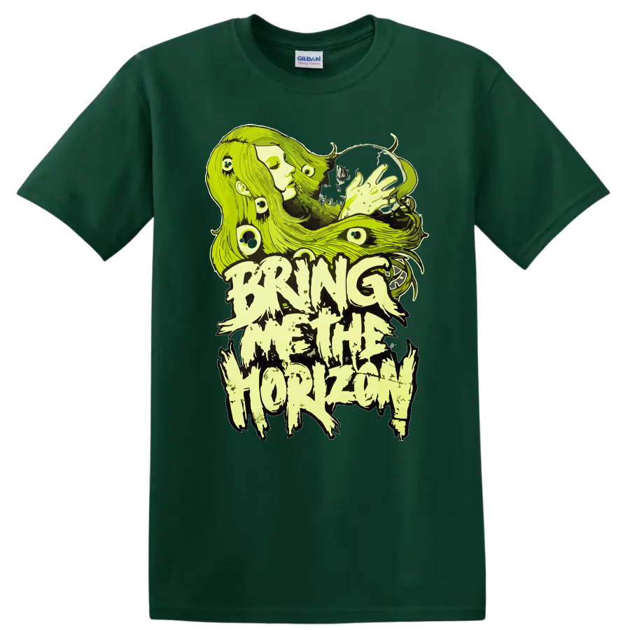 Neon green Bring Me The Horizon inspired horror-metal graphic T - Forest Green