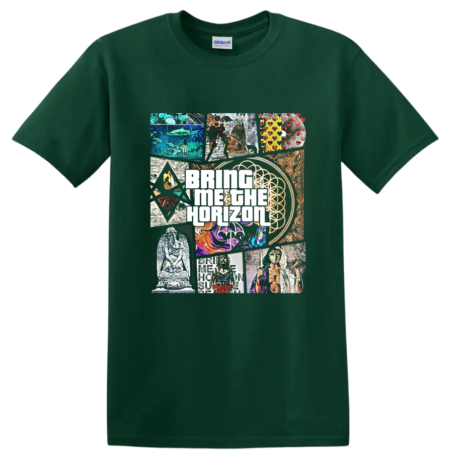 Bring Me The Horizon rock metal collage graphic print T - Forest Green