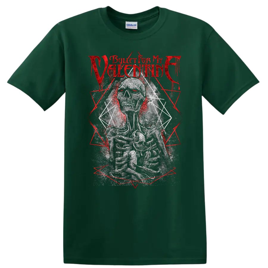 Bullet for My Valentine skull graphic with red distressed text on a - Forest Green