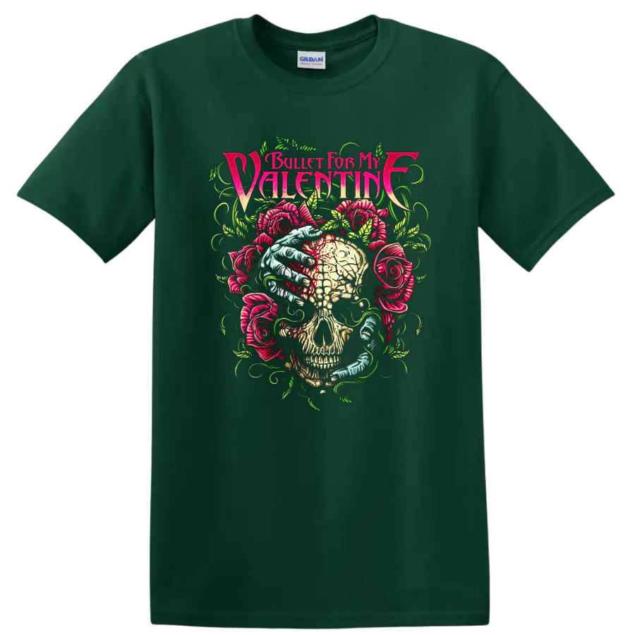 Bullet For My Valentine skull and roses rock metal graphic print - Forest Green