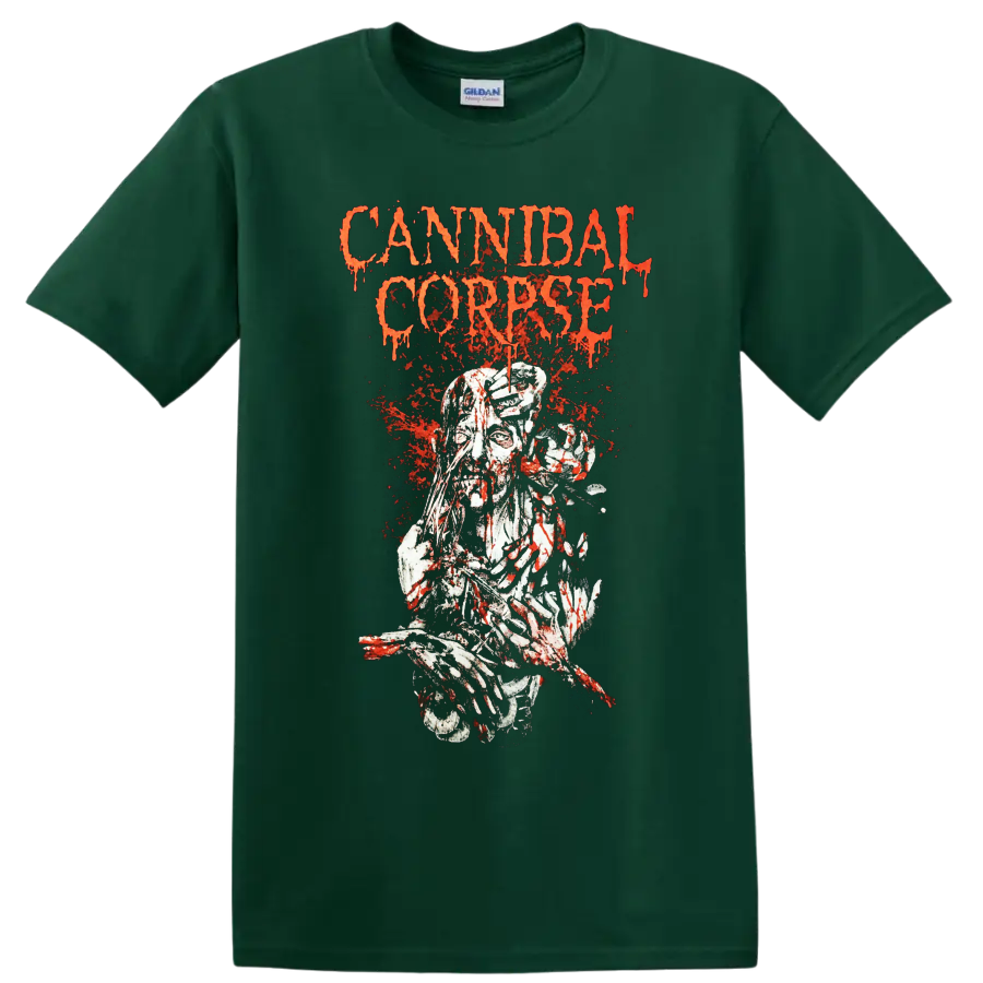 Cannibal Corpse dripping orange text and bloody horror graphic print T - Forest Green