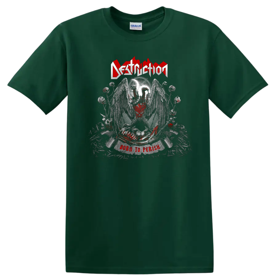 Destruction Born To Perish heavy metal graphic print T-shirt with winged skull - Forest Green