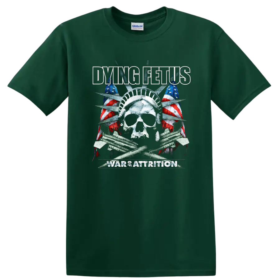 Dying Fetus rock metal skull and American flag graphic print T - Forest Green