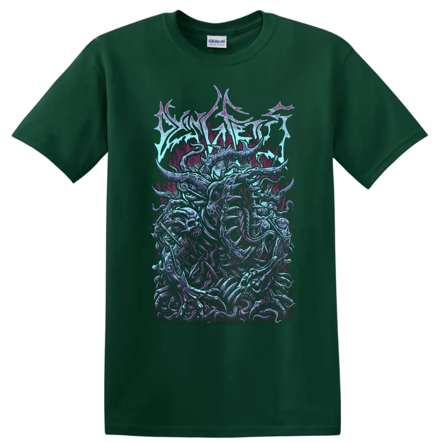 Dying Fetus death metal graphic print with skulls and grotesque monster artwork on a - Forest Green