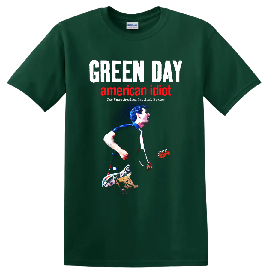 Green Day American Idiot rock music graphic print T shirt with musician playing - Forest Green