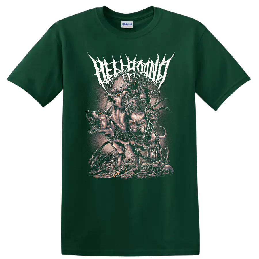 Fierce hellhound rock metal graphic print T shirt with dark horror - Forest Green